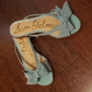 Sam Edelman Leather Suede Blue Studded Thong Sandal size 6